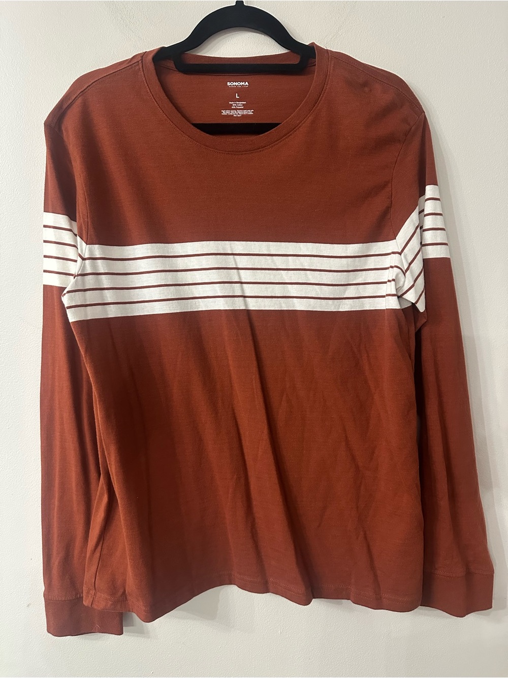 Sonoma Rust Long-Sleeve Crewneck with White Stripes